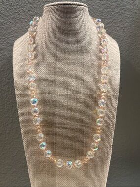 Vintage Style AB Pale Pink & Clear Necklace -Gold Tone Clasp